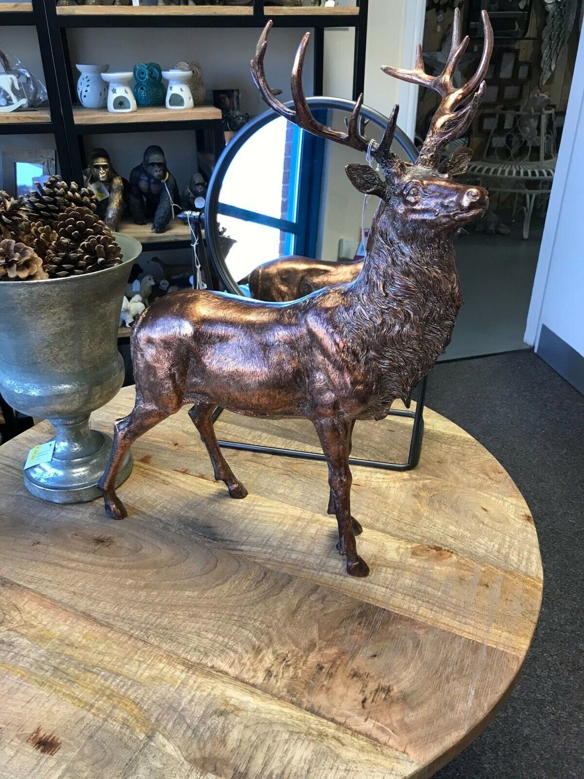 Large Standing Bronze Stag Deer Ornament Figure Sculpture, Antique Bronze Resin
